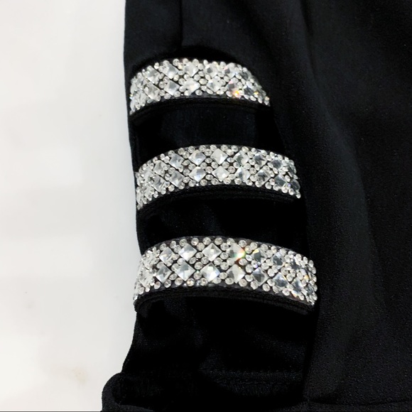 Black Halter High Low Dress with Rhinestones - Picture 2 of 16